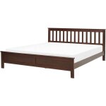 Lit double en bois sombre de pin 180 x 200 cm � lattes chambre scandinave mayenne