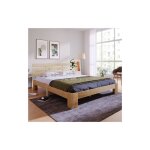 Minkurow - libert� lit double en bois avec t�te de lit, cadre de lit avec sommier � lattes 200x140cm, ...