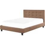 Lit double avec cadre 180x200 cm en tissu marron tte de lit capitonne rochelle