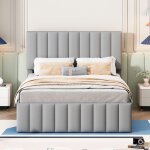 Lit double lit capitonné 140 x 200 cm avec lit gigogne et tiroirs, lin, gris Lit double lit capitonné 140 x 200 cm avec lit gigogne et tiroirs, lin, gris