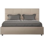 Lit double capitonné 140x190 cm simili cuir café au lait mira - option avec sommier et coffre Lit double capitonné 140x190 cm simili cuir café au lait mira - option avec sommier et coffre