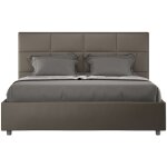Lit double capitonné 140x190 cm simili cuir cappuccino mira - option avec sommier et sans coffre Lit double capitonné 140x190 cm simili cuir cappuccino mira - option avec sommier et sans coffre