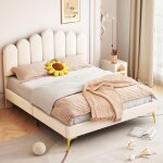 Dans les nuages - lit double capitonn 140x190 cm, tissu velours, avec tte de lit en forme de doigt, ...