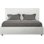 Lit double capitonné 160x200 cm simili cuir blanc mira - option avec sommier et coffre Lit double capitonné 160x200 cm simili cuir blanc mira - option avec sommier et coffre