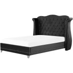 Lit double capitonn� type chesterfield en velours noir avec haute t�te de lit boutonn�e 180 x 200 cm ...
