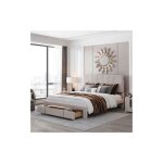 Lit 160x200 avec sommier  lattes, lit adulte avec 3 tiroirs, lit double capitonn 160x200 avec led et ...