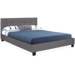 Idmarket - lit double charlotte avec t�te de lit et sommier 140 x 190 cm pvc gris