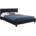 Idmarket - lit double charlotte avec t�te de lit et sommier 140 x 190 cm pvc noir