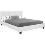 Idmarket - lit double charlotte avec tête de lit et sommier 160 x 200 cm pvc blanc Idmarket - lit double charlotte avec tête de lit et sommier 160 x 200 cm pvc blanc