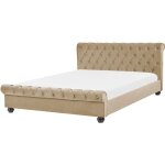 Lit double chesterfield en velours beige 160 x 200 cm confortable avec tendance glamour pour chambre ...