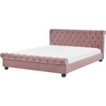 Lit double chesterfield en velours rose 180 x 200 cm confortable avec tendance glamour pour chambre moderne ...