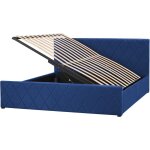 Lit double avec coffre de rangement 160 x 200 cm velours bleu marine rochefort Lit double avec coffre de rangement 160 x 200 cm velours bleu marine rochefort