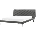 Beliani - lit double cuir pu gris 180 x 200 cm confortable avec haute tête de lit capitonnée style classique ... Beliani - lit double cuir pu gris 180 x 200 cm confortable avec haute tête de lit capitonnée style classique ...