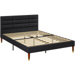 Homcom - lit double design industriel - t�te de lit, pied de lit et sommier - dim. 141l x 207p x 88h ...
