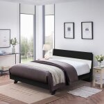 Lit double design moderne en bois 160x190 avec sommier � lattes landeck - noir