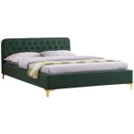 Idimex - lit double glamour, 140x190 cm, capitonn� avec sommier, rev�tement en velours vert