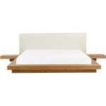 Lit double japonais 180 x 200 cm en mdf bois fonc� marron � tables de chevet zen