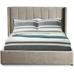 Cotecosy ? lit coffre double 140x190cm ? sommier relevable avec v�rins � gaz ? velours taupe ? t�te de ...