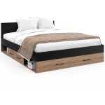 Idmarket - lit double minea avec tiroirs + niches de rangement + tte de lit et sommier 140 x 190 cm ...