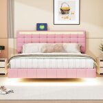 Hauss spole - lit adulte, éclairage led, lit double, usb, lin, sans matelas, 160 x 200 cm rose - b Hauss spole - lit adulte, éclairage led, lit double, usb, lin, sans matelas, 160 x 200 cm rose - b