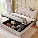 Lit rembourré double, lit jeune 180x200cm, lit coffre avec usb type c, avec sommier à lattes, en tissu, ... Lit rembourré double, lit jeune 180x200cm, lit coffre avec usb type c, avec sommier à lattes, en tissu, ...