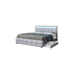 Lit double rembourr  led 180 x 200 cm, avec 4 tiroirs et sommier  lattest, en velours, gris