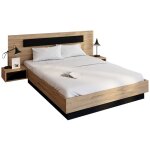 Idmarket - lit double santa avec t�te de lit + tables de chevet int�gr�es et sommier 140 x 190 cm bois ...