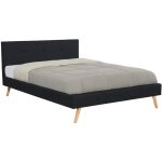 Idmarket - lit double scandinave oslo avec tte de lit et sommier 140 x 190 cm tissu noir