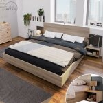 Retrok - lit double systme de lit en bois 160x200cm avec 2 tables de nuit - lit moderne avec 2 tables ...