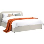 Rendez - vous d�co ? lit coffre 140x190 cm en tissu gris / beige ? t�te de lit rembourr�e ? lattes en ...