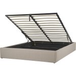Beliani - lit avec coffre moderne en tissu 140 x 200 cm rembourr cadre de lit  lattes marron clair ...