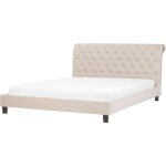 Beliani - lit double en tissu beige 180 x 200 cm confortable avec haute tte de lit chesterfield pour ...