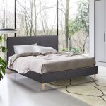 Lit double en tissu et en bois avec sommier � lattes 160x190 friborg king - gris fonc�