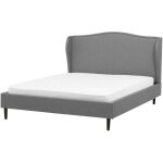 Lit double en tissu gris 160 x 200 cm avec haute t�te de lit clout�e el�gant et minimaliste pour chambre ...