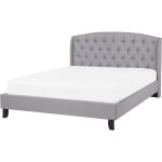 Beliani - lit double en tissu gris clair 140 x 200 cm haute t�te de lit chesterfield avec touche glamour ...