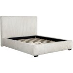 Habitat et jardin ? lit double en velours c�tel� 180 x 200 cm ? beige ? structure en bois robuste ? sommier ...