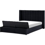 Beliani - lit double en velours avec t�te ray�e haute et rangement 180 x 200 cm noir noyers