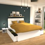 Le quai des affaires - lit double zenia 140x190 + 2 chevets + 2 tiroirs / blanc / 195x144x100 Le quai des affaires - lit double zenia 140x190 + 2 chevets + 2 tiroirs / blanc / 195x144x100