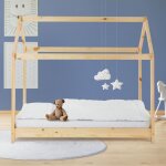 Ml - design - lit d'enfants 80x160 cm avec toit et sommier en bois de pin massf, nature, structure maison, ...