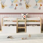 Lit enfant 90x190 cm, lit mi - hauteur avec protection antichute et 2 tiroir, blanc