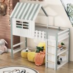 Hauss spole - lit enfant 90x200 cm, lit gar�on et fille, forme toit, avec �chelle de s�curit�, compartiment ...