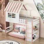 Lit d'enfant 90x200 cm lit haut et bas pour gar�ons et filles lit de maison en forme de toit avec �chelle ...