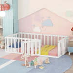 Modernluxe - lit enfant 90x200cm en bois massif avec barrière de sécurité - blanc Modernluxe - lit enfant 90x200cm en bois massif avec barrière de sécurité - blanc