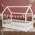 Ml - design lit cabane enfant 80x160 cm blanc en bois massif avec protection contre la chute, toit et ... Ml - design lit cabane enfant 80x160 cm blanc en bois massif avec protection contre la chute, toit et ...