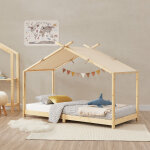 Lit cabane enfant brome 90x200 cm naturel en bois de pin avec sommier [en. casa]