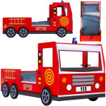 Deuba - casaria lit enfant camion de pompier rouge 90x200 cm barrire anti - chute sommier  lattes ...