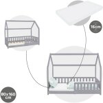Ml - design - lit d'enfant design en forme maison 80x160 cm gris clair avec matelas � mousse froide polyester, ...