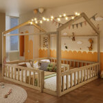 Lit enfant enfant lit double 180x190 cm avec barri�re, 90x190 cm x2 , style minimaliste, pin, led int�gr�es, ...