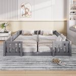 Lit enfant double 180x200 cm en bois massif, lit barreaux avec motif �toiles, barri�res de s�curit� incluses, ...