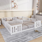 Lit enfant double 180x200 cm en bois massif, lit barreaux avec motif �toiles, barri�res de s�curit� incluses, ...